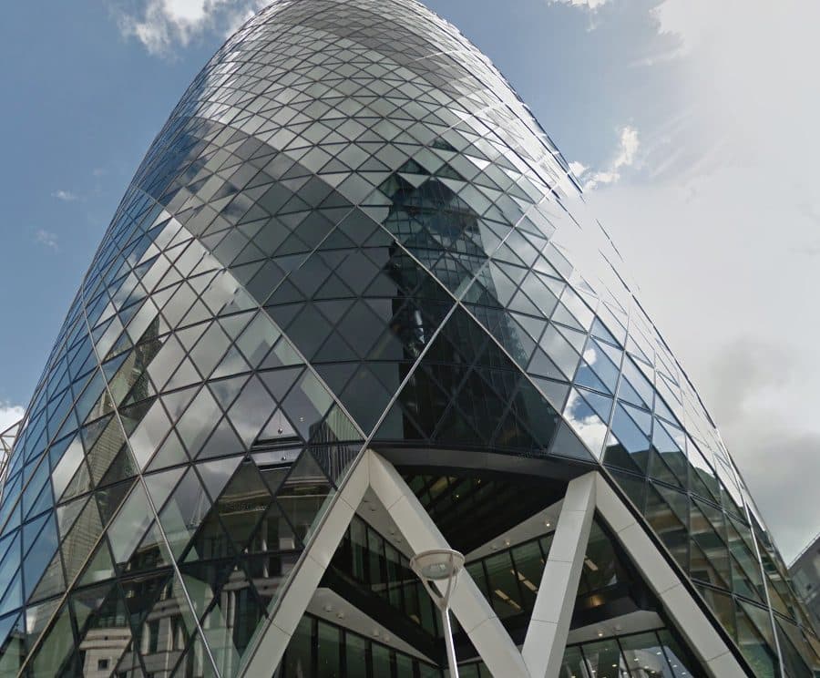 View from the ground looking up of The Gherkin office space property