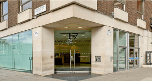 The entrance to the serviced office space property on Hanover Square