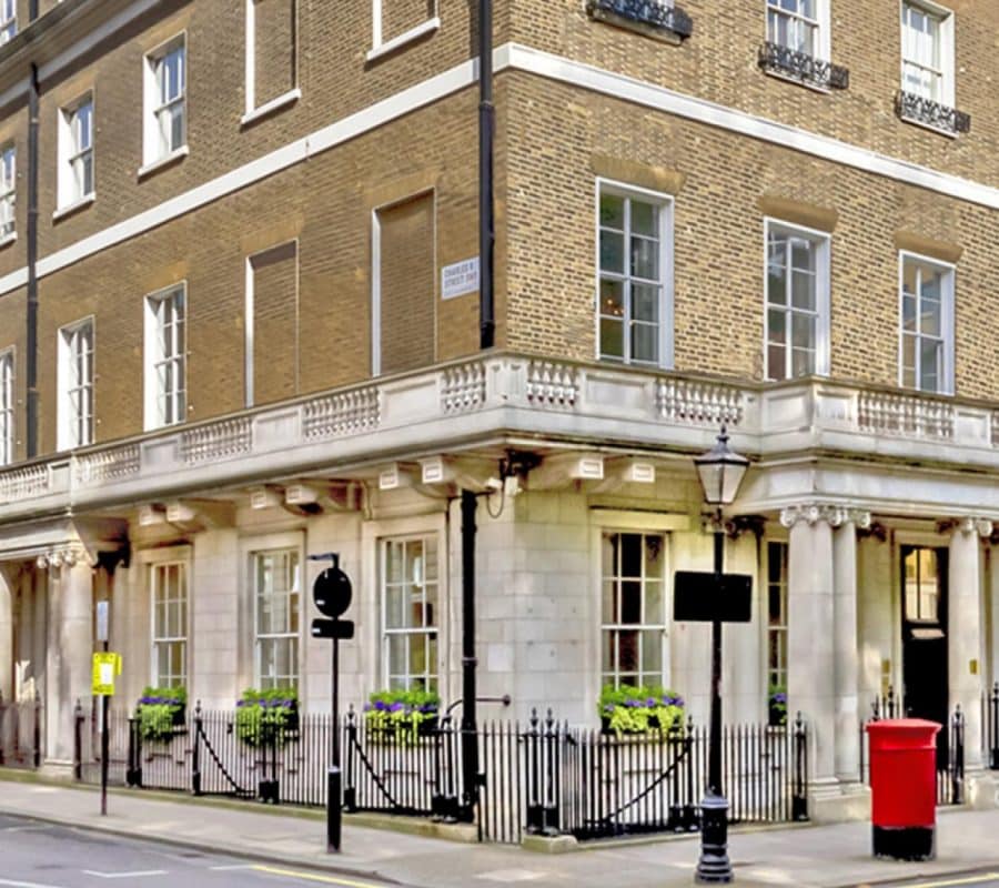 The exterior of the luxury office space St James’s Square property