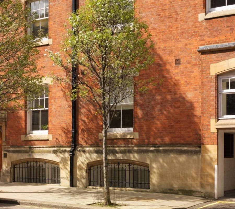 The exterior of the office space for rent on Farm Street in Mayfair with on-street car parking