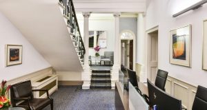 The entrance lobby to the office space for rent on Cavendish Square in Marylebone