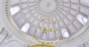 A look up at the impressive dome at No. 1 Cornhill in the City of London