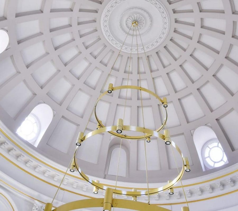 A look up at the impressive dome at No. 1 Cornhill in the City of London
