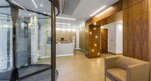 The entrance lobby of the modern serviced offices in Mayfair