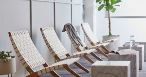 Deck chairs in a chill out area at Scott House at Waterloo Station