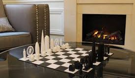A chess board in a seating area at the office space near Finsbury Circus