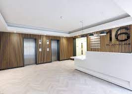 The reception desk at the luxury office space on St John's Lane in Farringdon