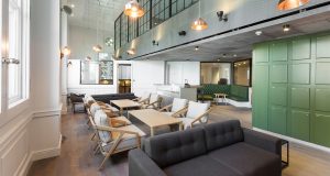 Coworking space and a lounge area at the luxury office space on Liverpool Street