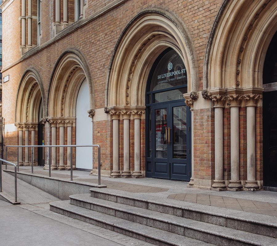 The entrance to the luxury office space on Liverpool Street