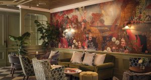 A display of opulent wall coverings in a lounge area at 64 Knightsbridge