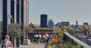 The terrace area at the premium office space near Euston Square Station