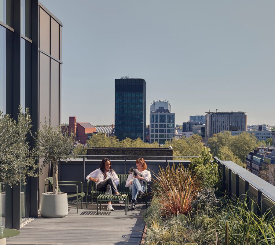 The terrace area at the premium office space near Euston Square Station
