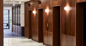 The lift lobby at One Canada Square