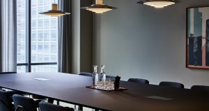 A boardroom that can be hired at the Canary Wharf office space
