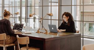 Cowokring high stools and desks at The Bloomsbury Building