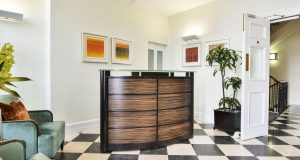 The front desk at the office space on Pall Mall