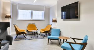 A relaxed break-out space at the premium office space in Marylebone