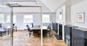 An open plan office with private office suites for rent at 21 Gloucester Place in Marylebone