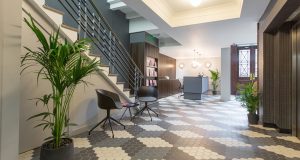 The reception lobby at 81 Rivington Street office building in Shoreditch