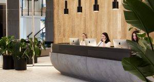 The reception desk for the premium office space in Hammersmith
