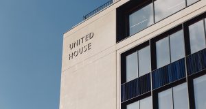 Elevation of the office property showing the United House signage