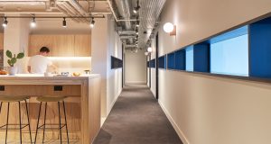 A refreshments area and screen detailing at Orion House on Upper St Martins Lane in Covent Garden