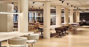 A workspace with a mix of coworking desks at Borough Yards in London