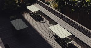 An aerial view of one of the roof terraces at the Kirby Street offices in Farringdon