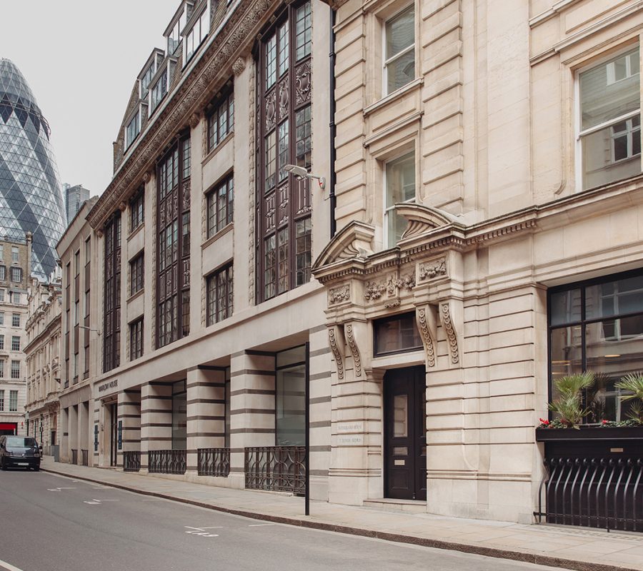 A view from the street of the exceptional office space in the City of London