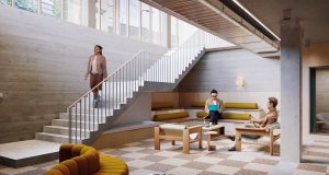 A stairway leading to a secluded work space at The Black and White Building in Shoreditch
