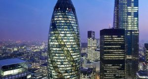 Exterior Shot of The Gherkin Office Building in The City of London