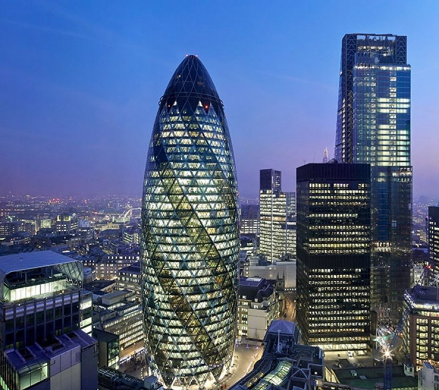 Exterior Shot of The Gherkin Office Building in The City of London