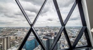 A view of the London skyline from the iconic Gherkin office building on St Mary Axe