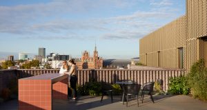 The roof terrace offering views of St Pancras Station at York House on Pentonville Road