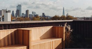 Views of London from the terrace at York House on Pentonville Road near Kings Cross Station