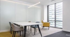 A break-out space with a view at One Canada Square in Canary Wharf