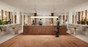 The welcome desk at Chancery House flexible workspace building in Holborn in London