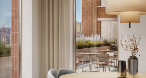 A meeting room with views onto one of the terraces at the Chancery House office property in Holborn