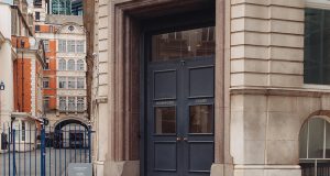 The front door and steps to the prime office space on Throgmorton Street in the City of London