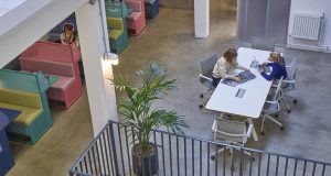 A view of the atrium at the stylish office space on Whitechapel High Street