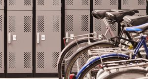 A cycle storage area at the sustainable office space in Borough