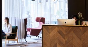 The welcome desk at the sustainable office space in Borough