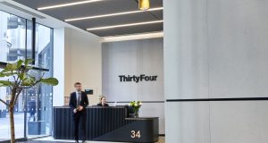 The reception area of the 34 Lime Street office space property