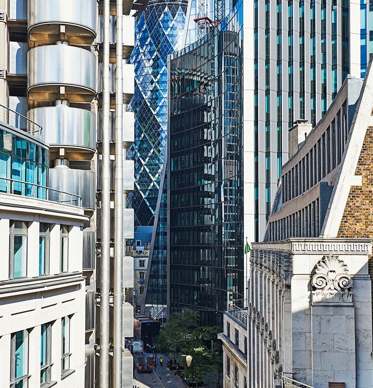 Exterior of Offices on Lime Street in London with views of the Lloyds Building