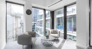 A break-out space with a view at the signature office space at St Helens Place