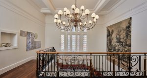 A chandelier at 25 Eccleston Place luxury office property