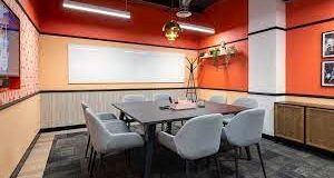 A meeting room with whiteboard at the B Corp office space in Waverley House on Noel Street in London