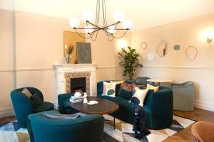 A modern premium coworking space in London with a lounge